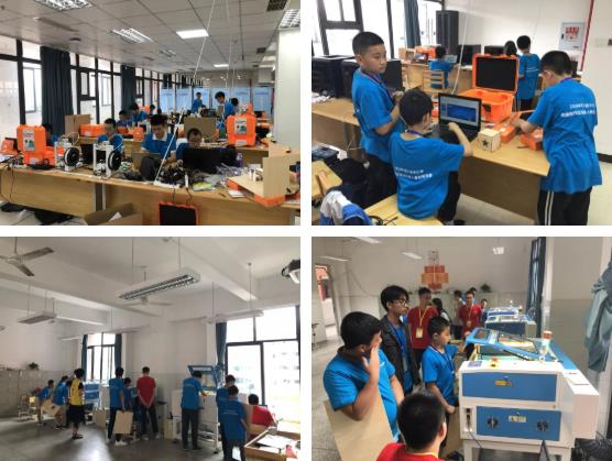 熱鬧的比賽現(xiàn)場，小選手們都不約而同地選擇激光切割機，創(chuàng)作智能作品。