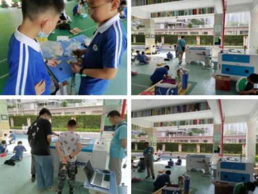 賽場(chǎng)上，小創(chuàng)客們反復(fù)調(diào)試，積極動(dòng)手，完成任務(wù)。